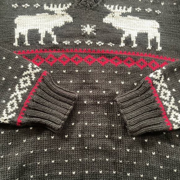 VTG Polo Ralph Lauren Wool Moose Intarsia Nordic Sweater XL Brown Charcoal Knit - Picture 4 of 9